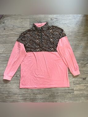 Sunshine & Rodeos Women’s Peach LeopardPrint Quarter Zip Pullover Top Rodeo Chic